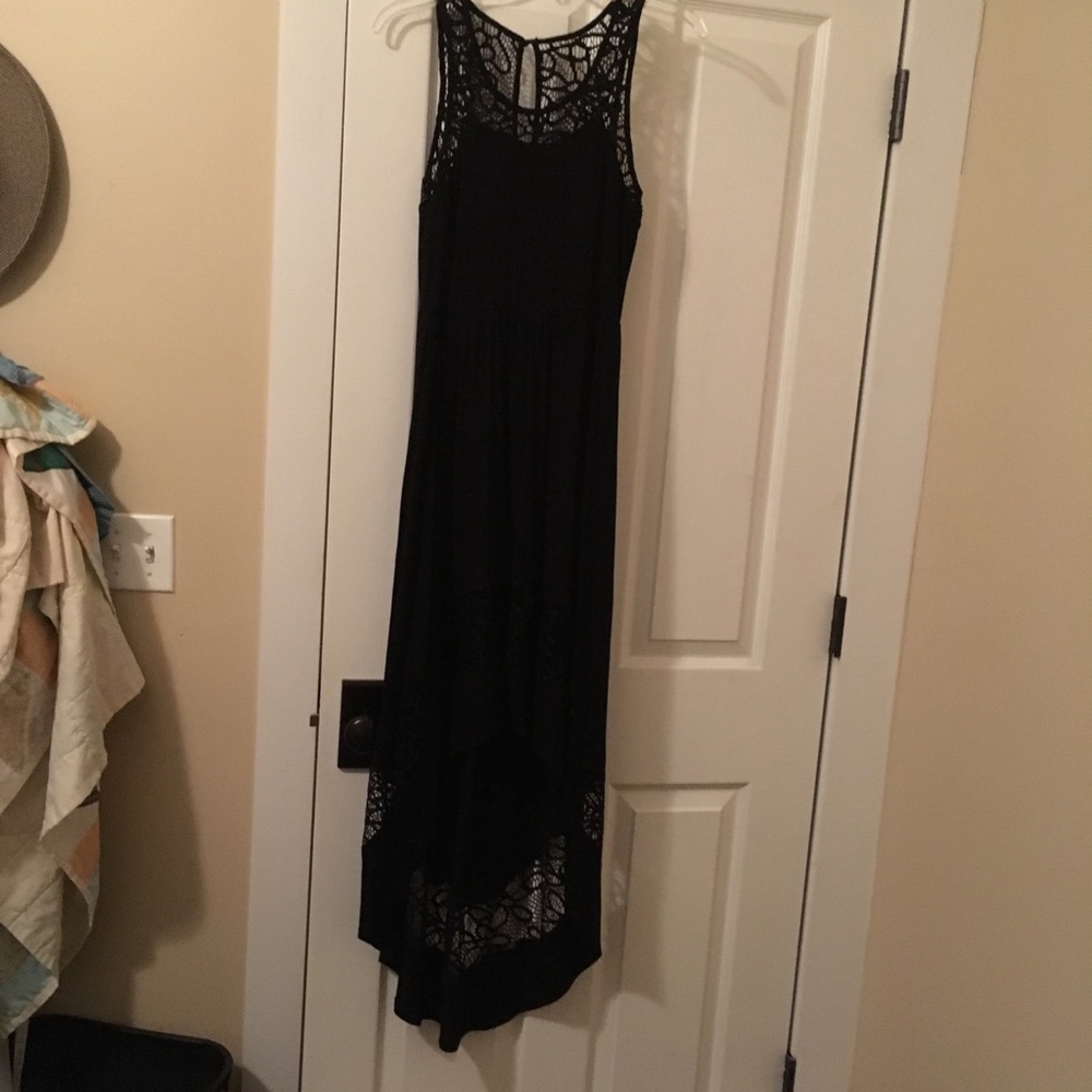 Black hi-lo dress with lace detail